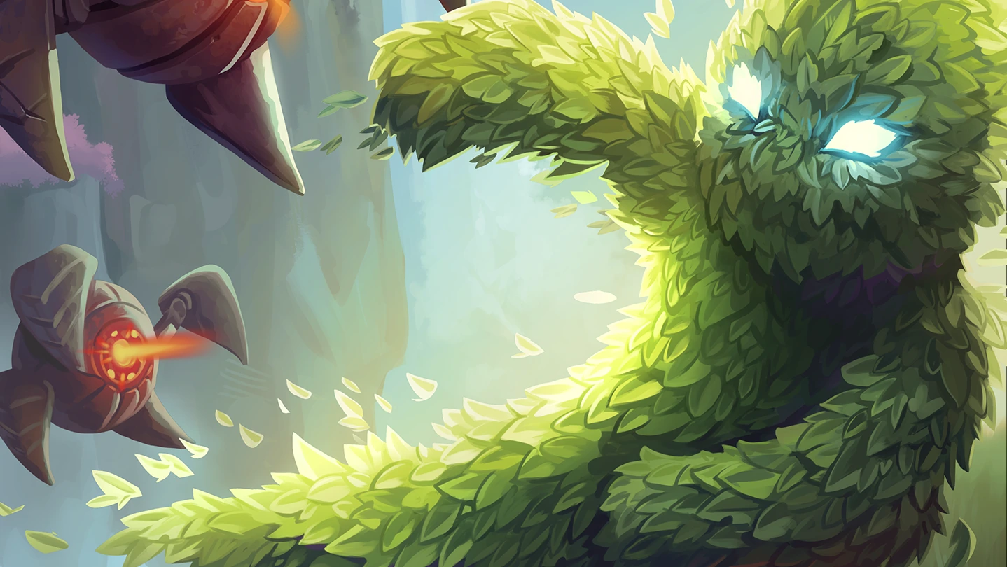 Leafborn facing a Null robot in the world of Canopy